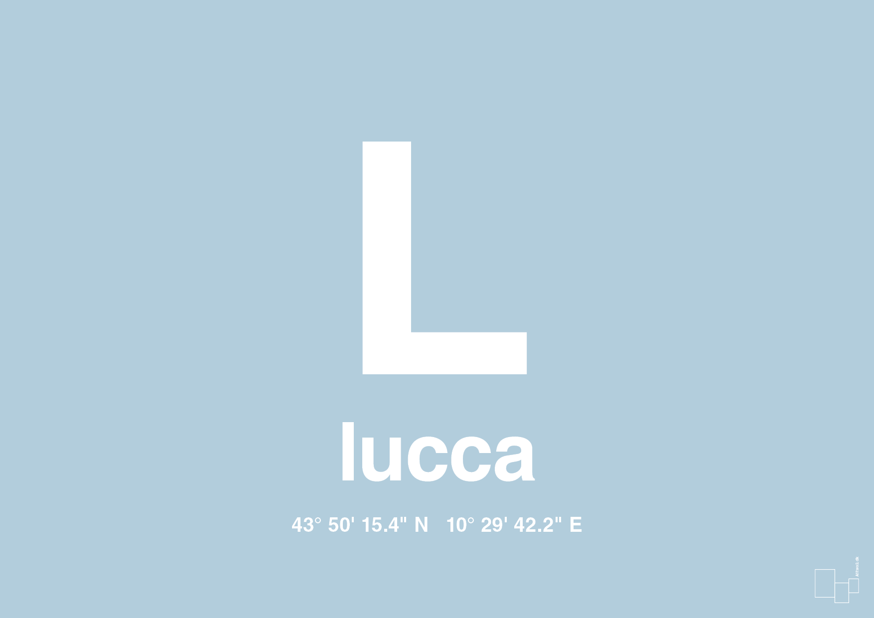 plakat: byplakat lucca med koordinater - heavenly blue-Byer-A1two3
