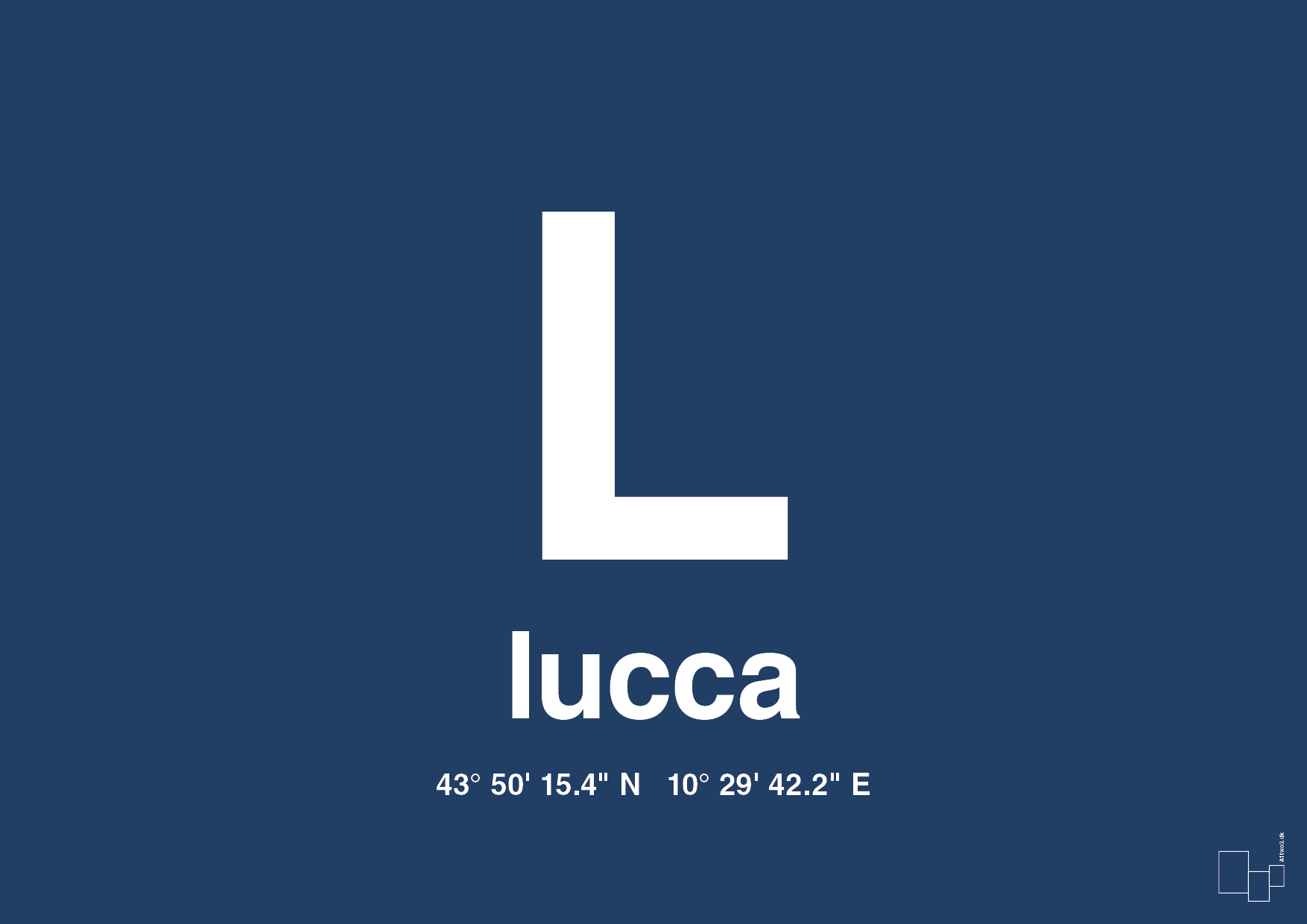 plakat: byplakat lucca med koordinater - lapis blue-Byer-A1two3