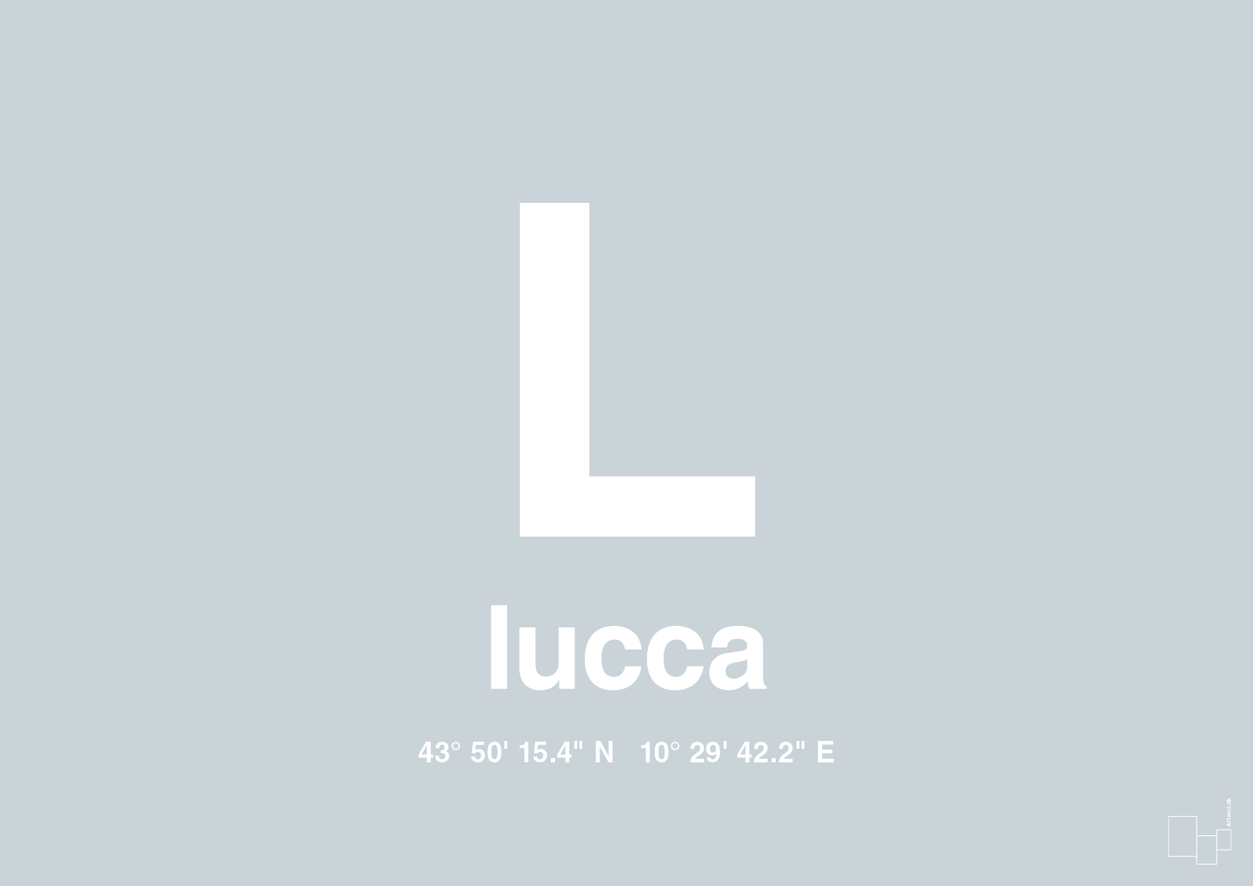 plakat: byplakat lucca med koordinater - light drizzle-Byer-A1two3