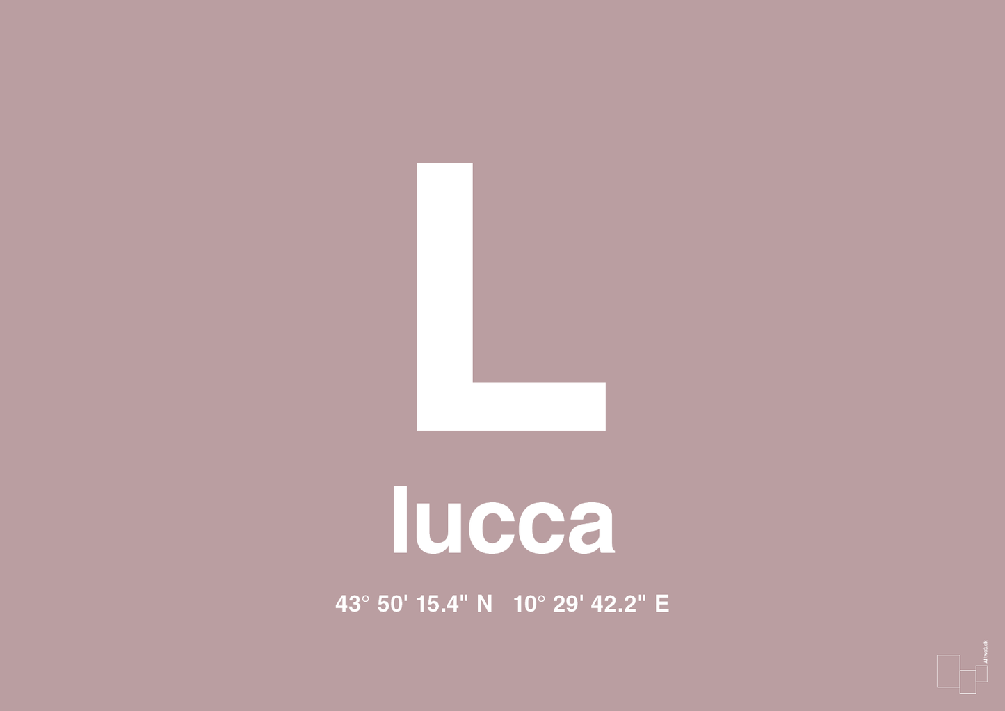 plakat: byplakat lucca med koordinater - light rose-Byer-A1two3