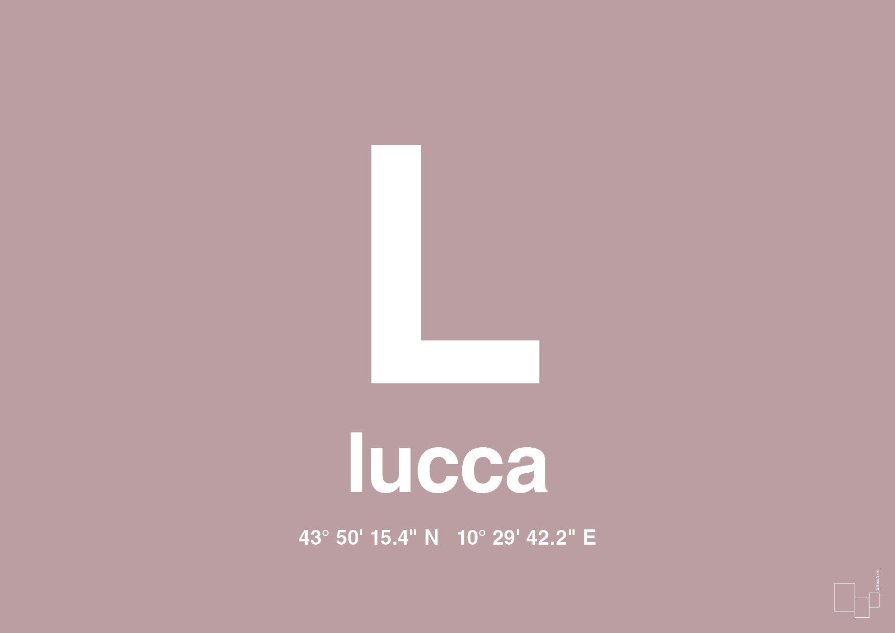plakat: byplakat lucca med koordinater - light rose-Byer-A1two3