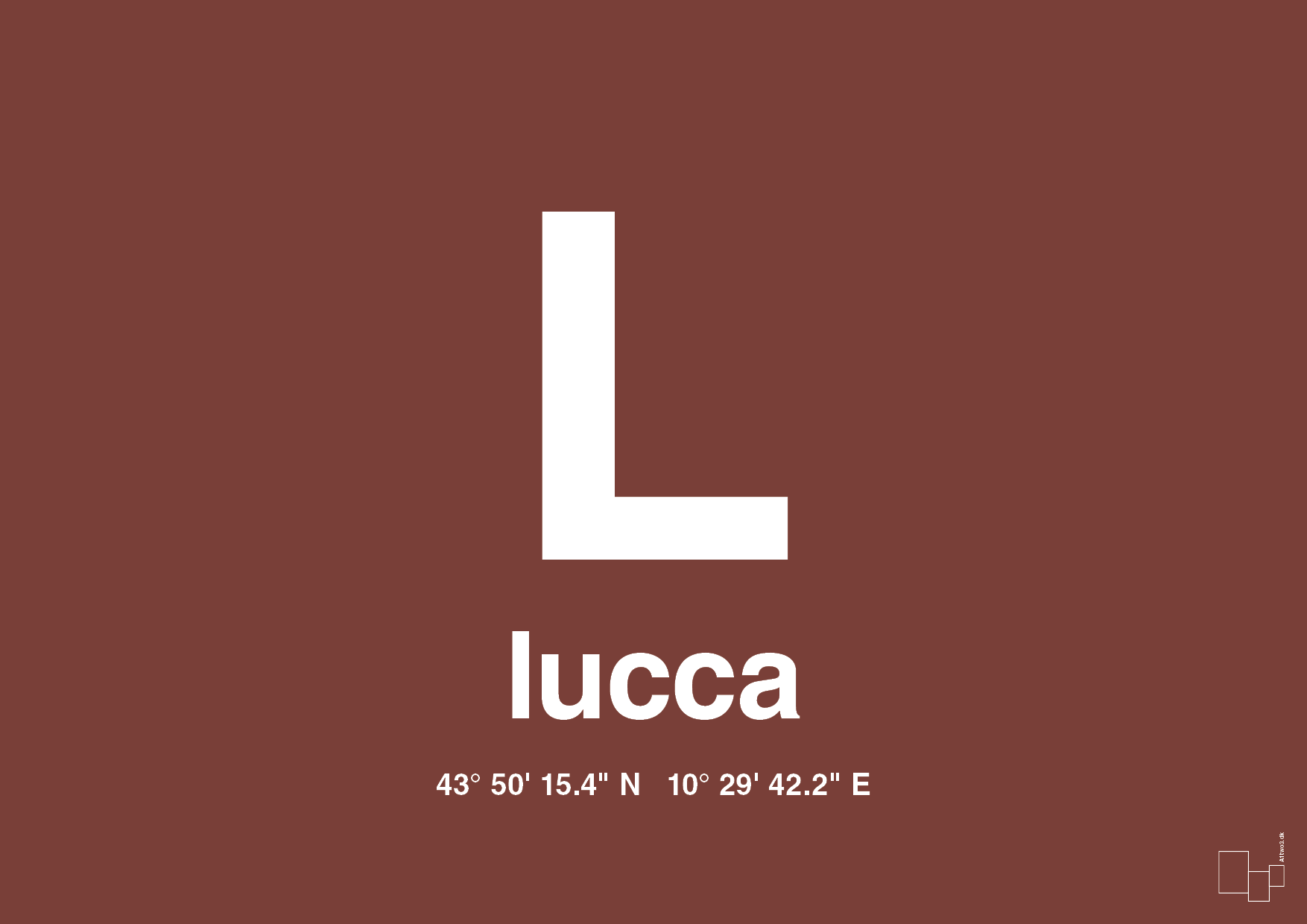 plakat: byplakat lucca med koordinater - red pepper-Byer-A1two3