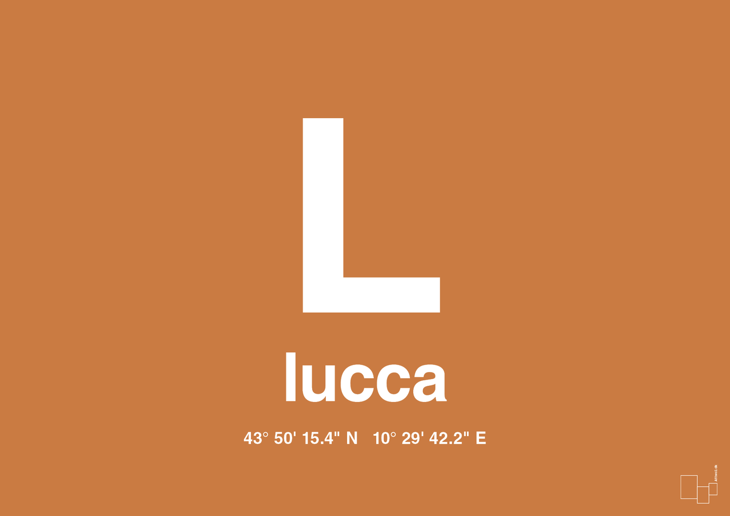 plakat: byplakat lucca med koordinater - rumba orange-Byer-A1two3