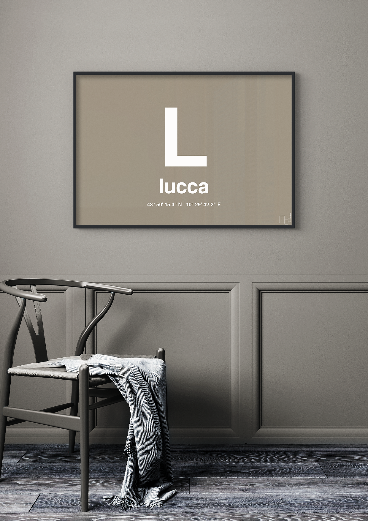 plakat: byplakat lucca med koordinater - graphic charcoal-Byer-A1two3
