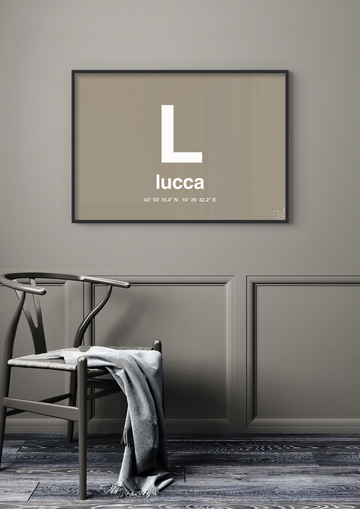 plakat: byplakat lucca med koordinater - broken beige-Byer-A1two3