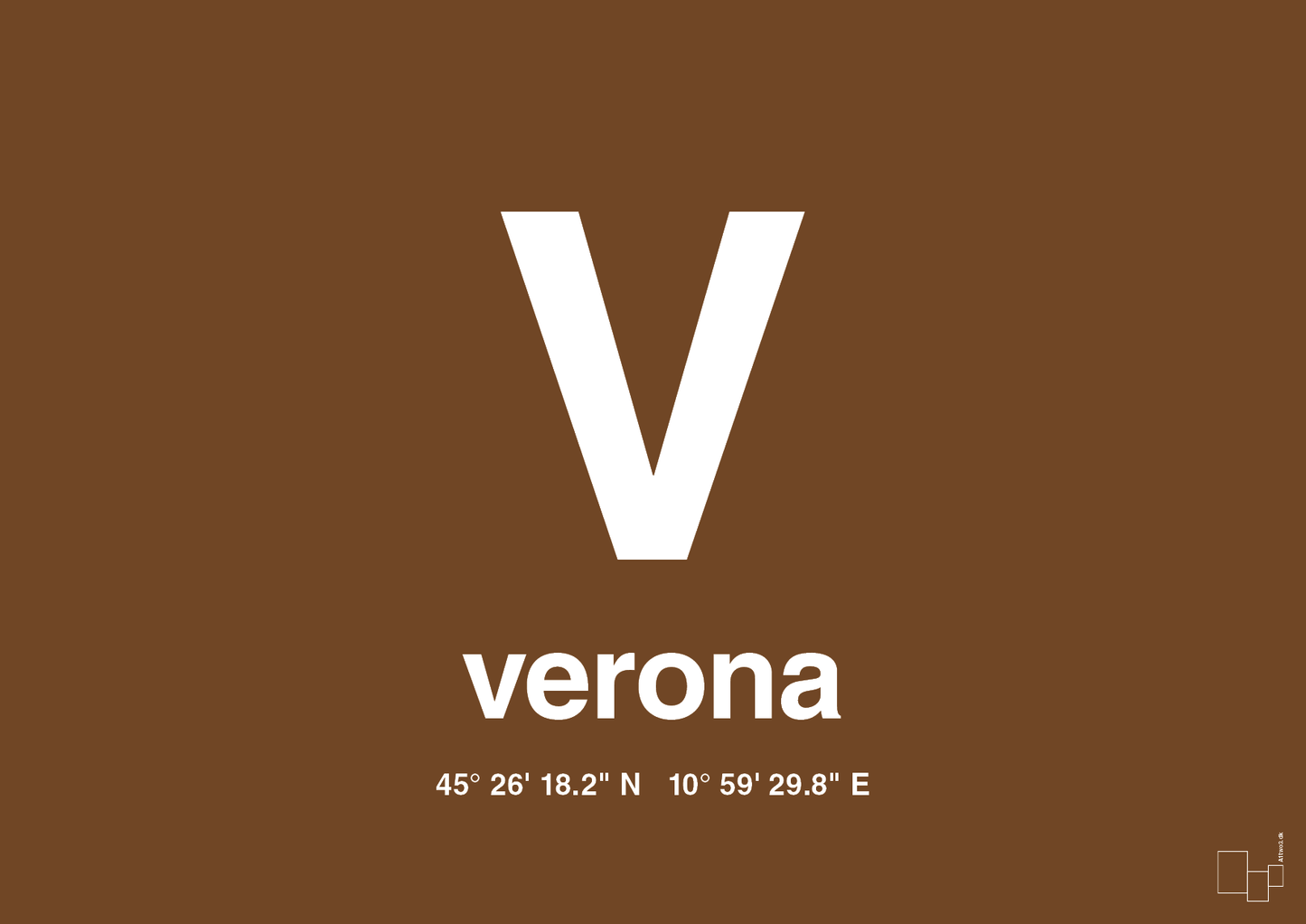 plakat: byplakat verona med koordinater - dark brown-Byer-A1two3