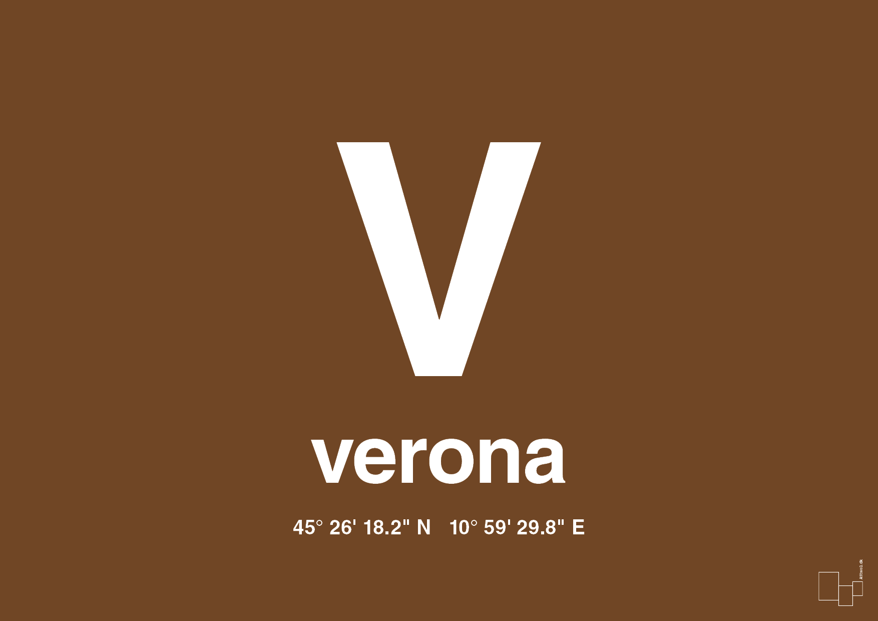 plakat: byplakat verona med koordinater - dark brown-Byer-A1two3