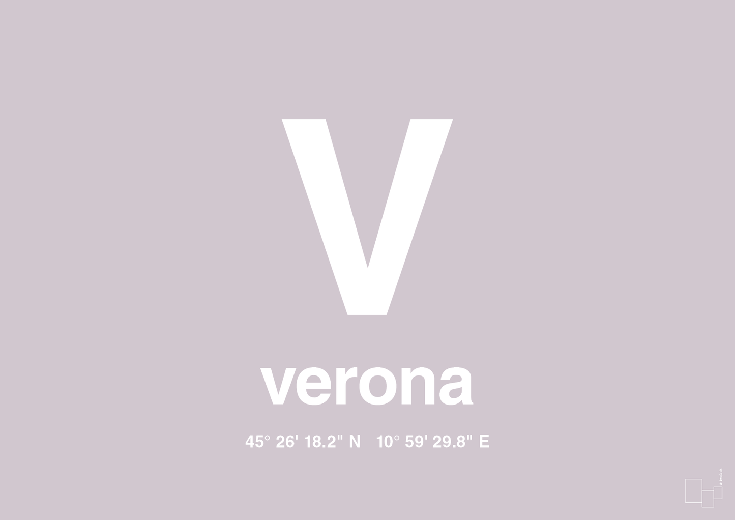 plakat: byplakat verona med koordinater - dusty lilac-Byer-A1two3