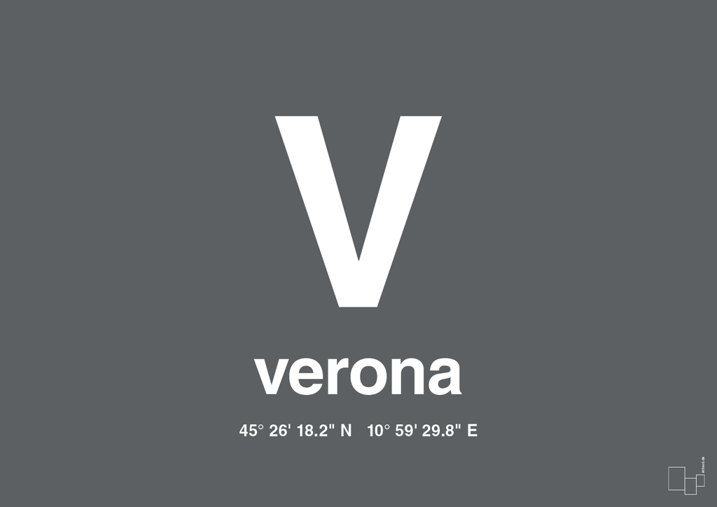 plakat: byplakat verona med koordinater - graphic charcoal-Byer-A1two3