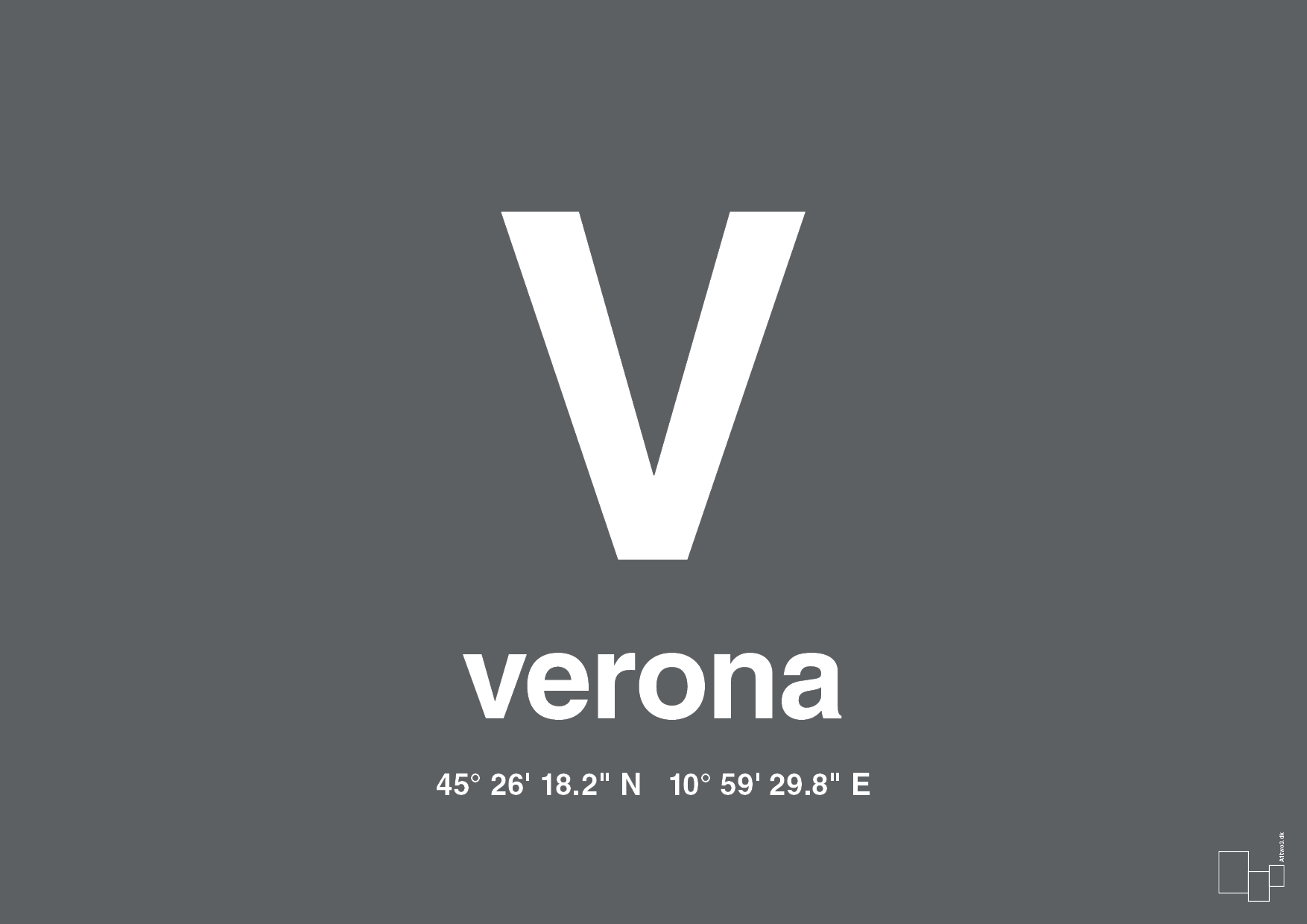 plakat: byplakat verona med koordinater - graphic charcoal-Byer-A1two3