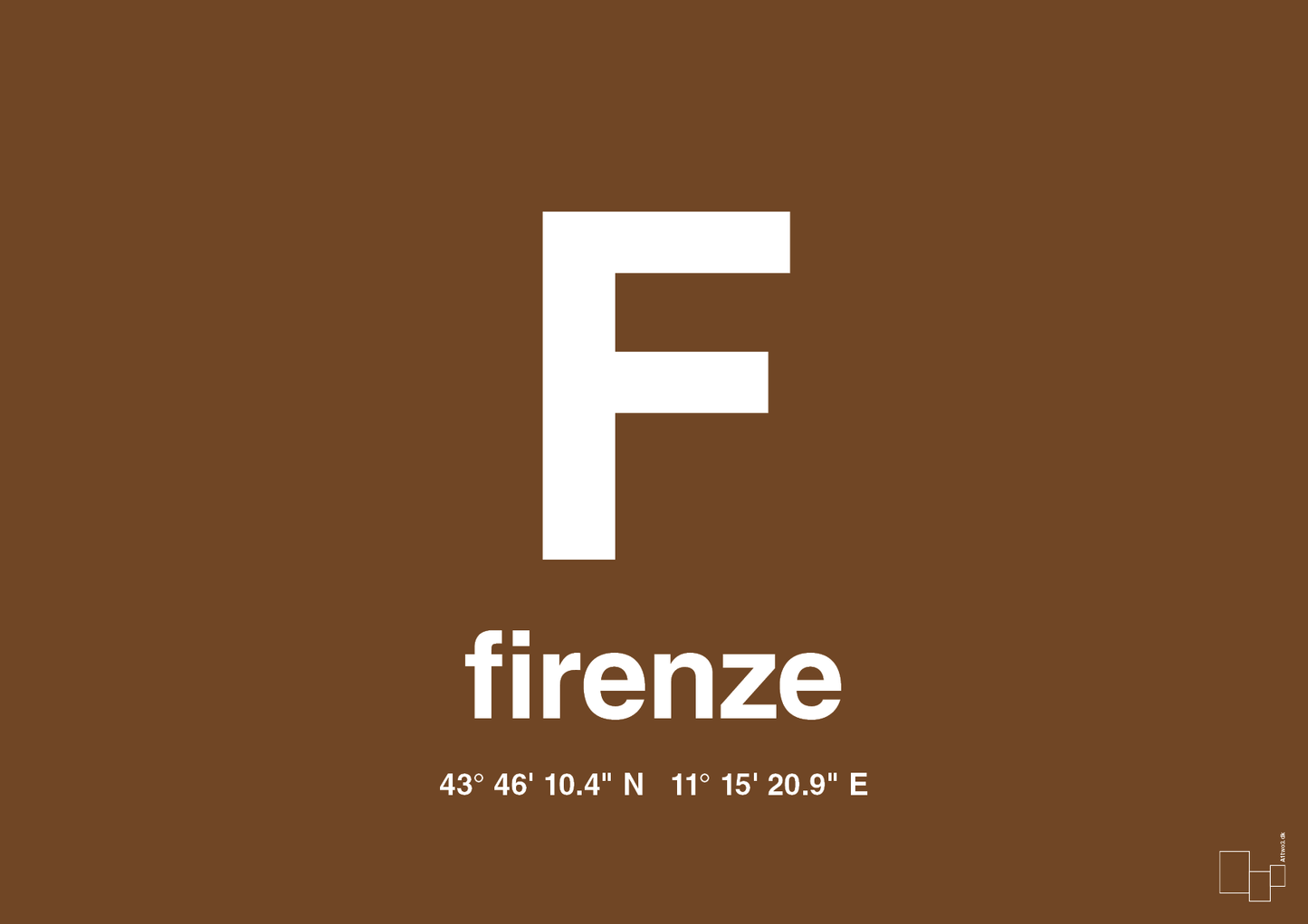 plakat: byplakat firenze med koordinater - dark brown-Byer-A1two3
