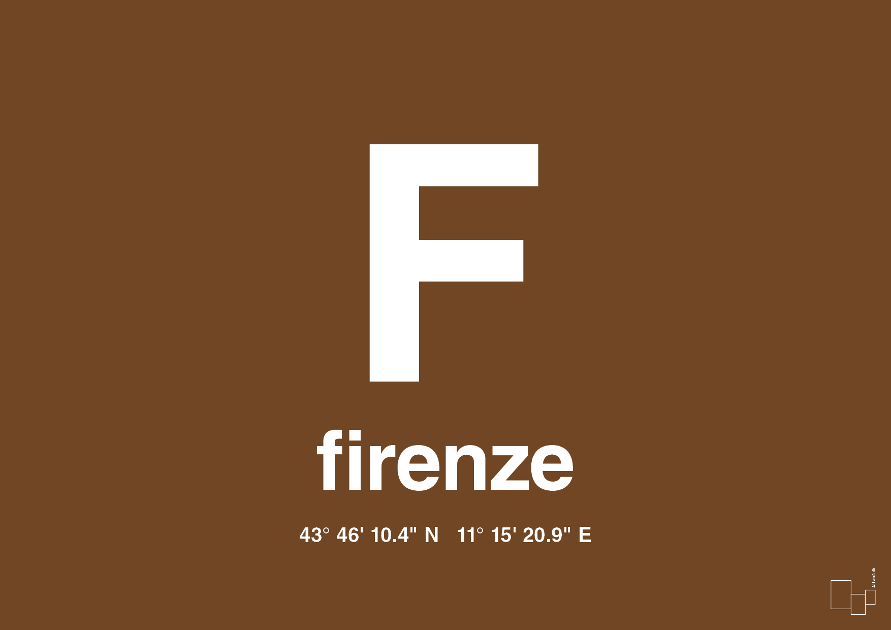 plakat: byplakat firenze med koordinater - dark brown-Byer-A1two3