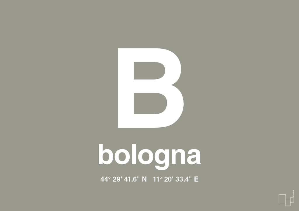 plakat: byplakat bologna med koordinater - battleship gray-Byer-A1two3