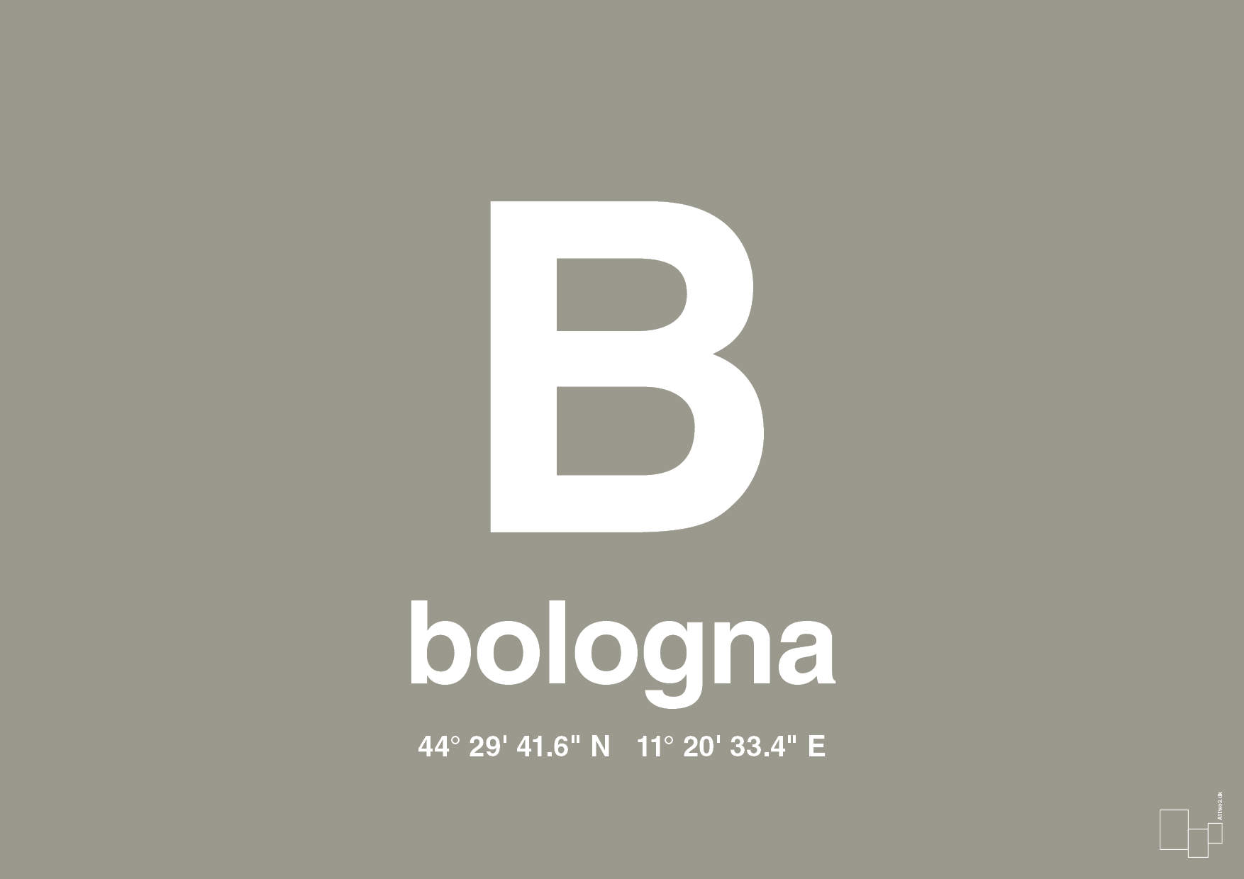 plakat: byplakat bologna med koordinater - battleship gray-Byer-A1two3