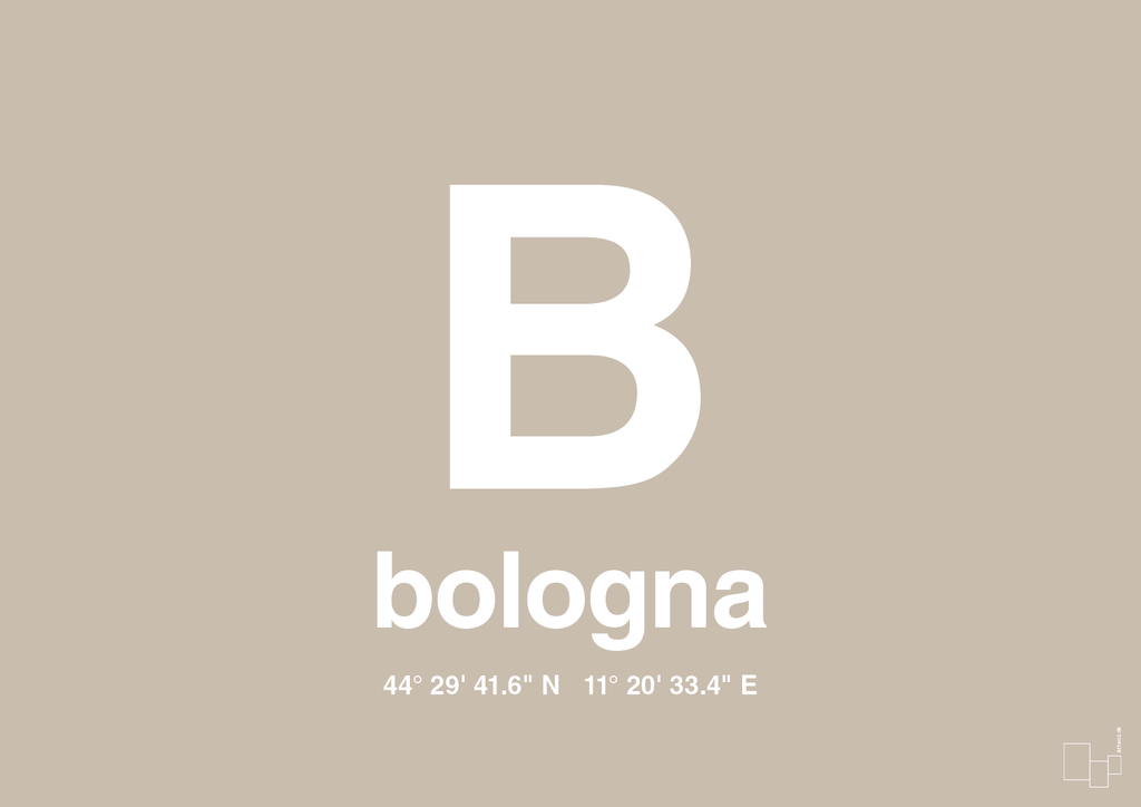plakat: byplakat bologna med koordinater - creamy mushroom-Byer-A1two3
