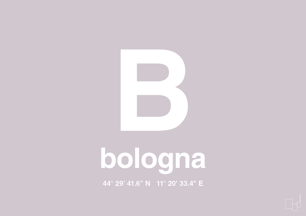 plakat: byplakat bologna med koordinater - dusty lilac-Byer-A1two3