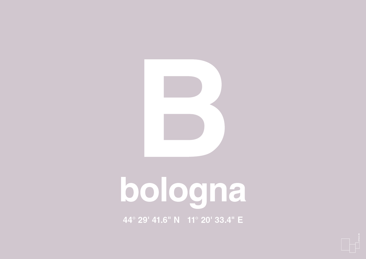 plakat: byplakat bologna med koordinater - dusty lilac-Byer-A1two3