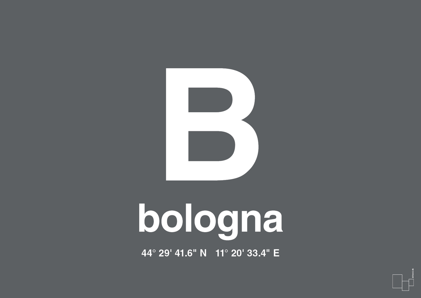 plakat: byplakat bologna med koordinater - graphic charcoal-Byer-A1two3