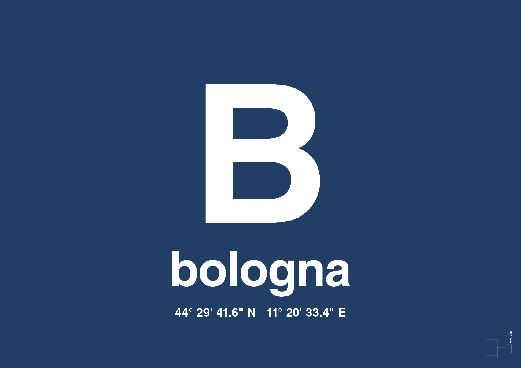 plakat: byplakat bologna med koordinater - lapis blue-Byer-A1two3