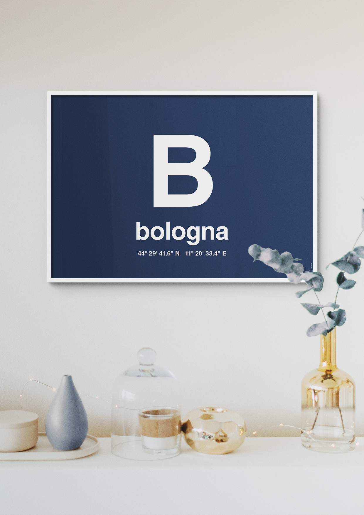 plakat: byplakat bologna med koordinater - graphic charcoal-Byer-A1two3