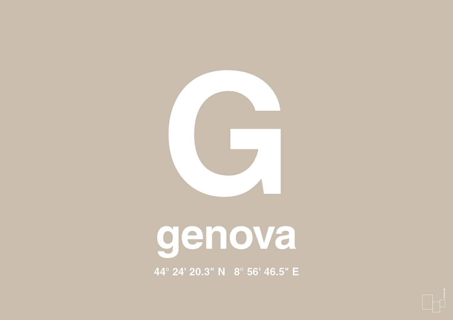 plakat: byplakat genova med koordinater - creamy mushroom-Byer-A1two3
