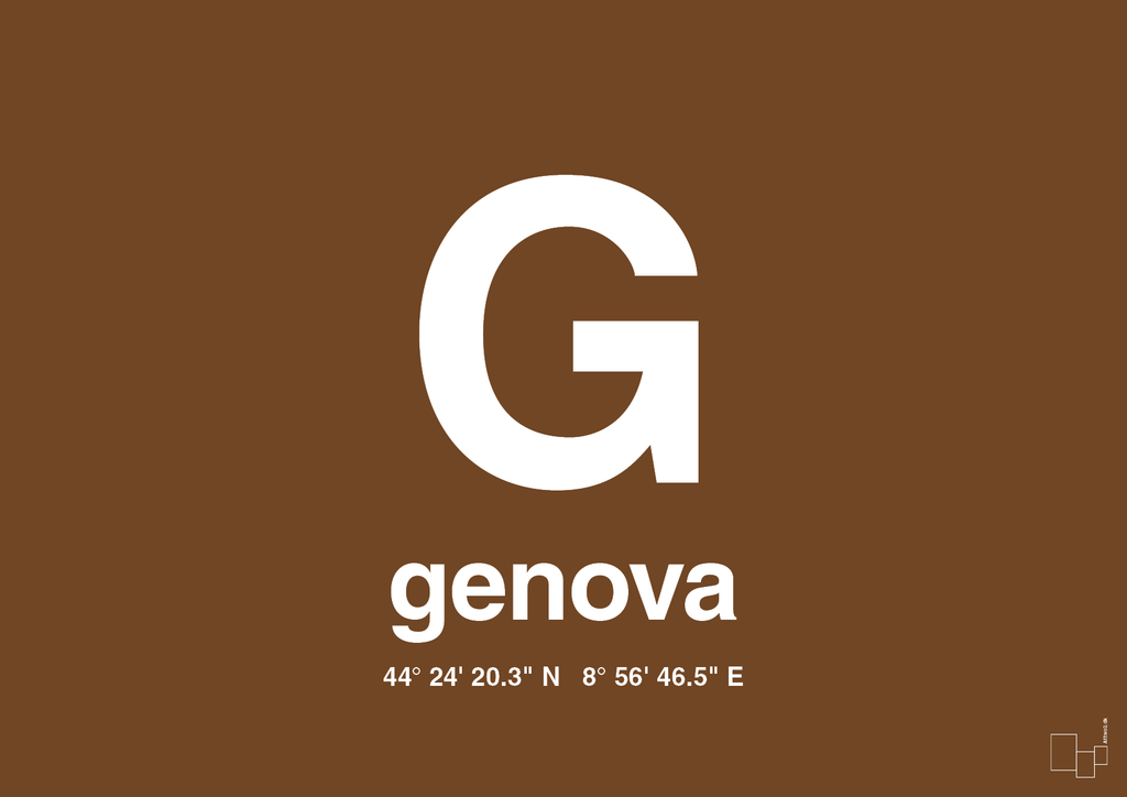 plakat: byplakat genova med koordinater - dark brown-Byer-A1two3