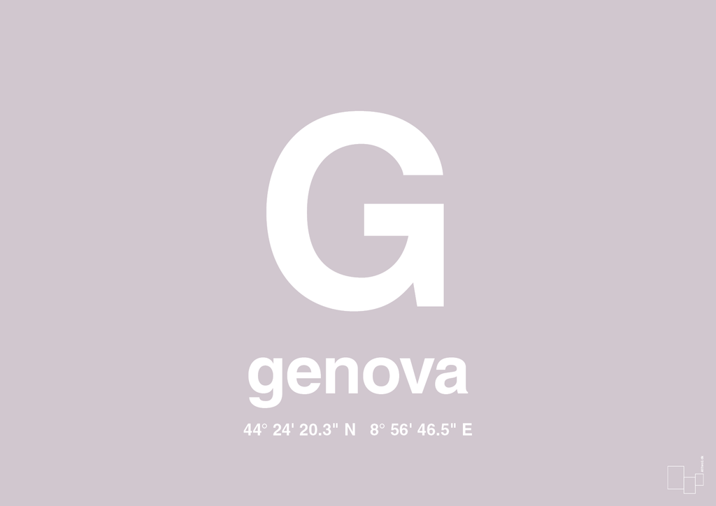 plakat: byplakat genova med koordinater - dusty lilac-Byer-A1two3