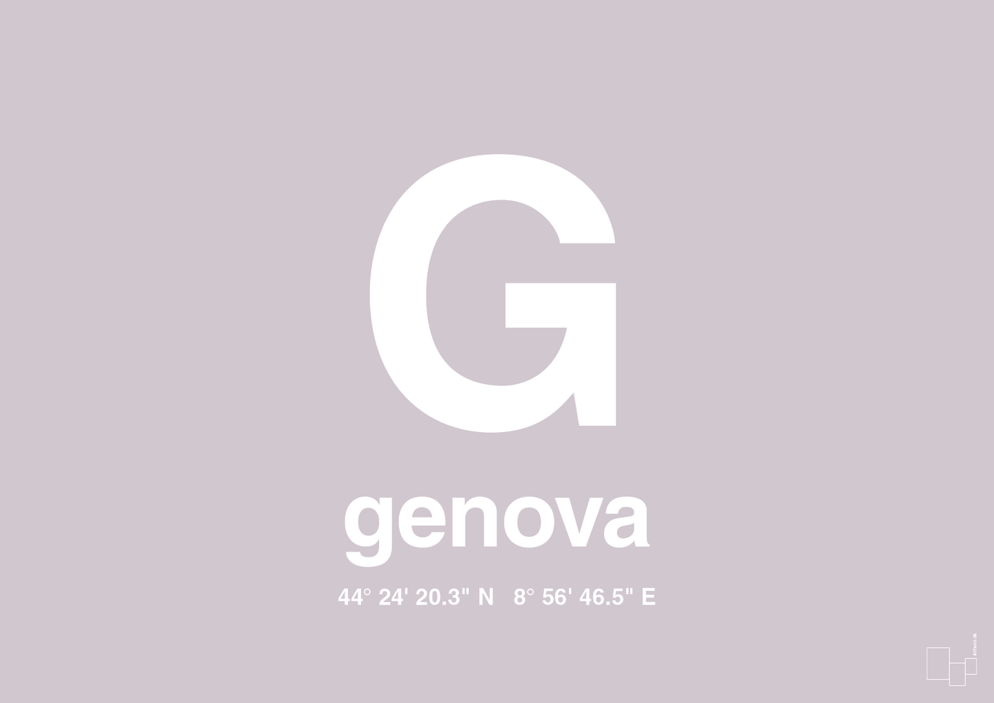 plakat: byplakat genova med koordinater - dusty lilac-Byer-A1two3