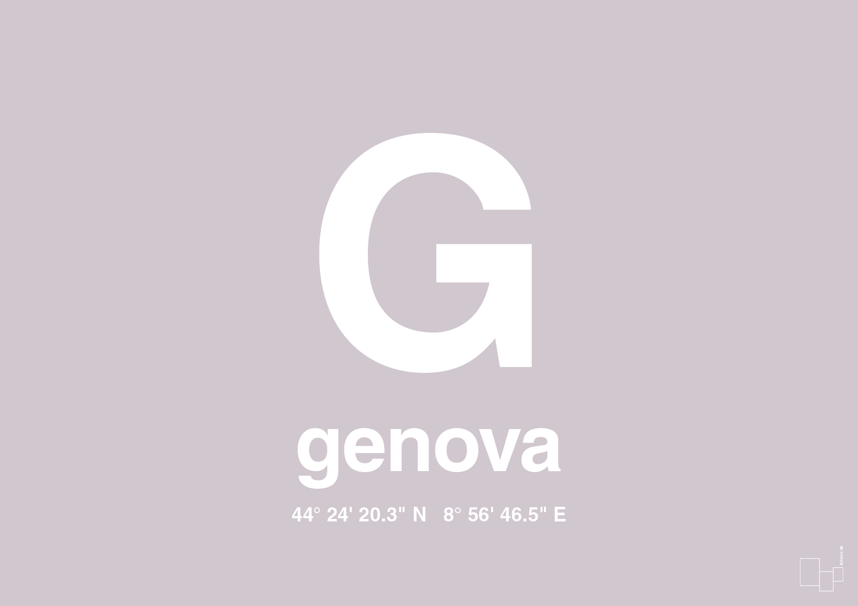 plakat: byplakat genova med koordinater - dusty lilac-Byer-A1two3