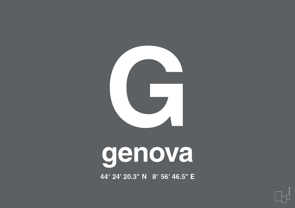 plakat: byplakat genova med koordinater - graphic charcoal-Byer-A1two3
