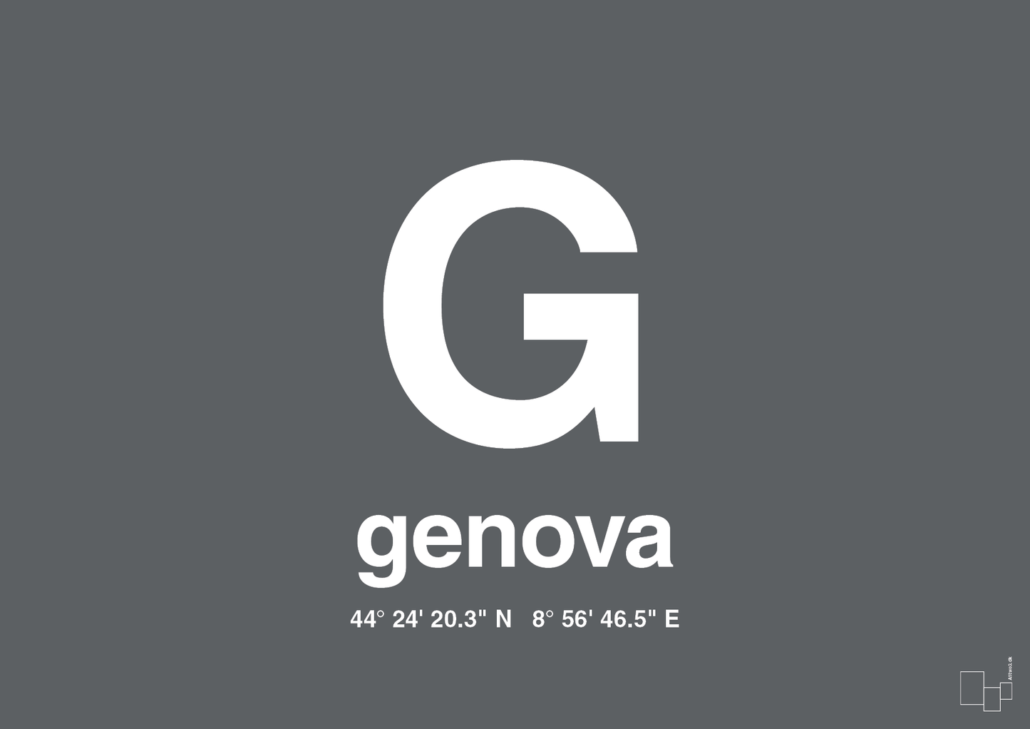 plakat: byplakat genova med koordinater - graphic charcoal-Byer-A1two3