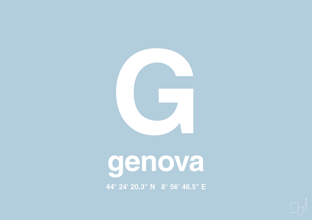 plakat: byplakat genova med koordinater - heavenly blue-Byer-A1two3