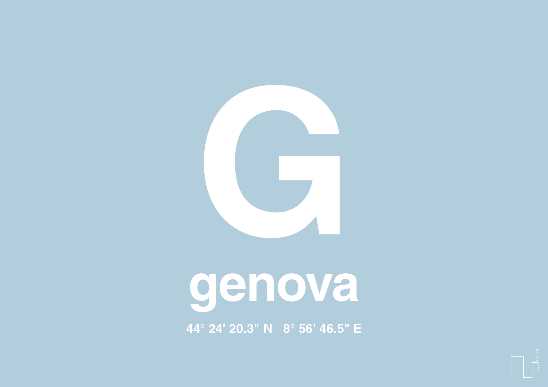 plakat: byplakat genova med koordinater - heavenly blue-Byer-A1two3