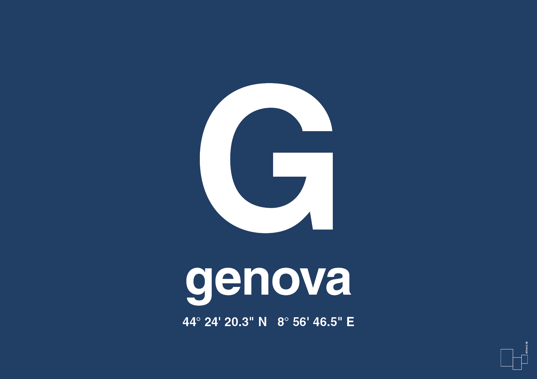 plakat: byplakat genova med koordinater - lapis blue-Byer-A1two3