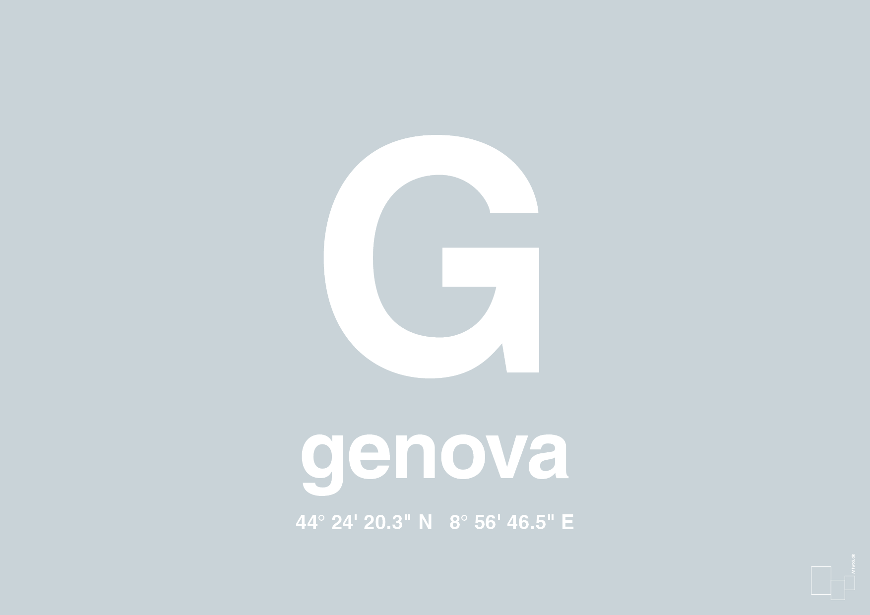 plakat: byplakat genova med koordinater - light drizzle-Byer-A1two3