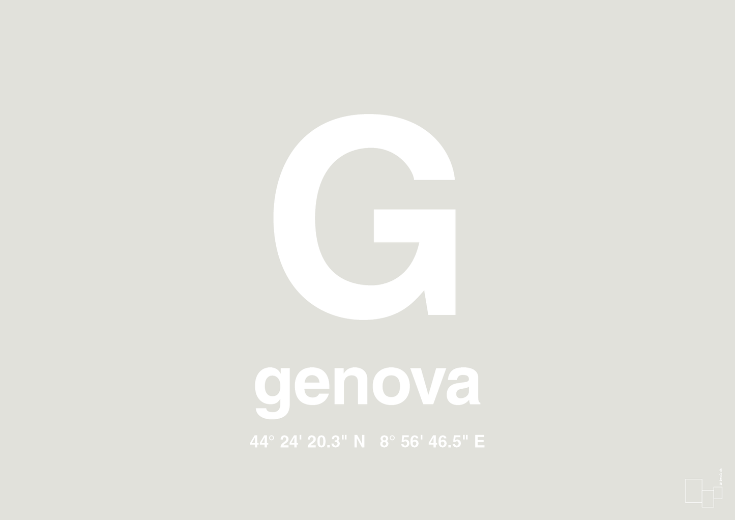 plakat: byplakat genova med koordinater - painters white-Byer-A1two3