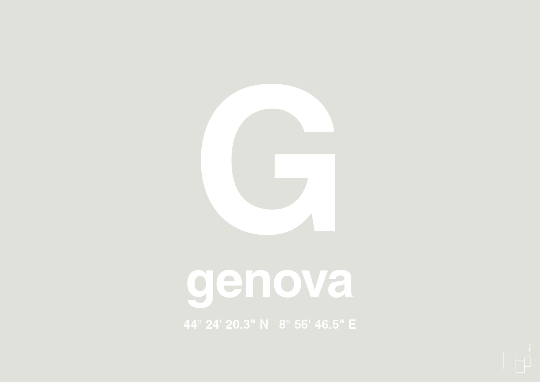 plakat: byplakat genova med koordinater - painters white-Byer-A1two3