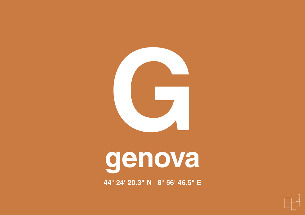 plakat: byplakat genova med koordinater - rumba orange-Byer-A1two3