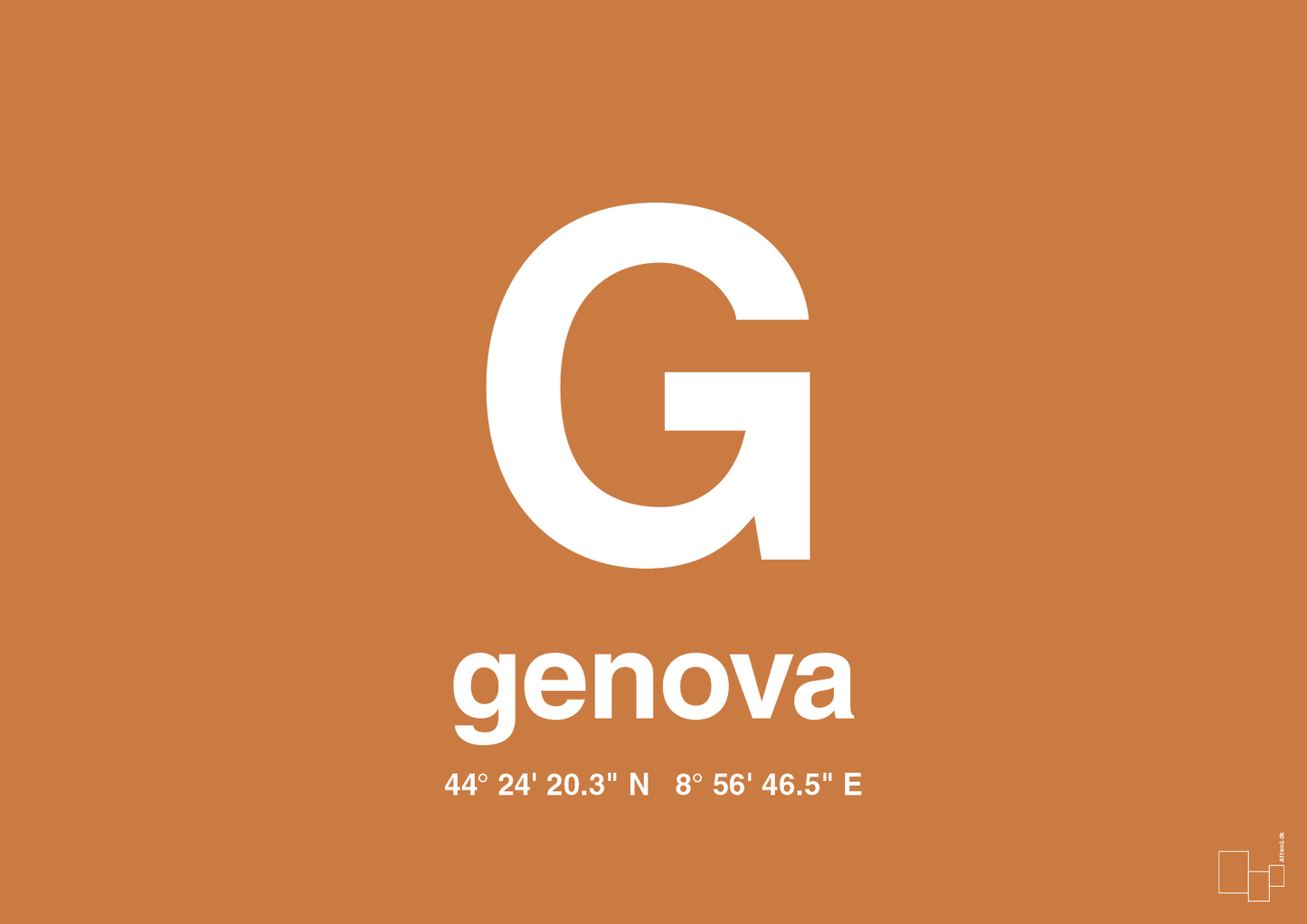 plakat: byplakat genova med koordinater - rumba orange-Byer-A1two3
