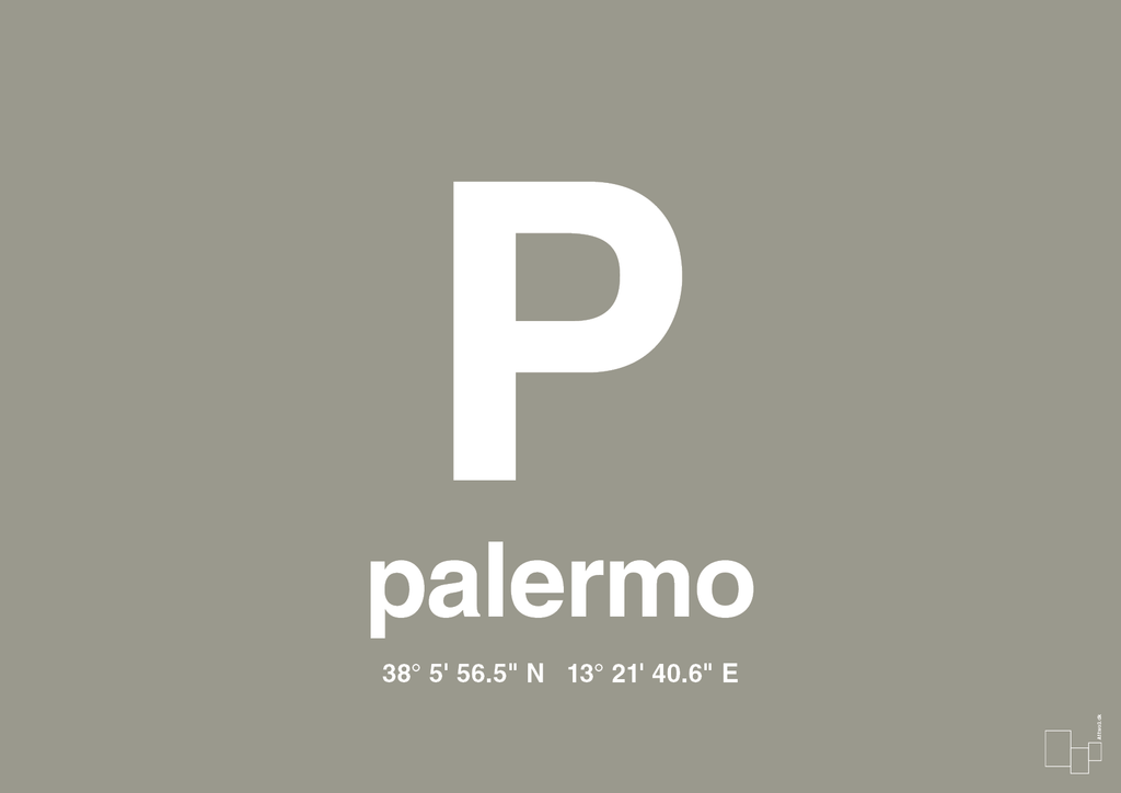 plakat: byplakat palermo med koordinater - battleship gray-Byer-A1two3