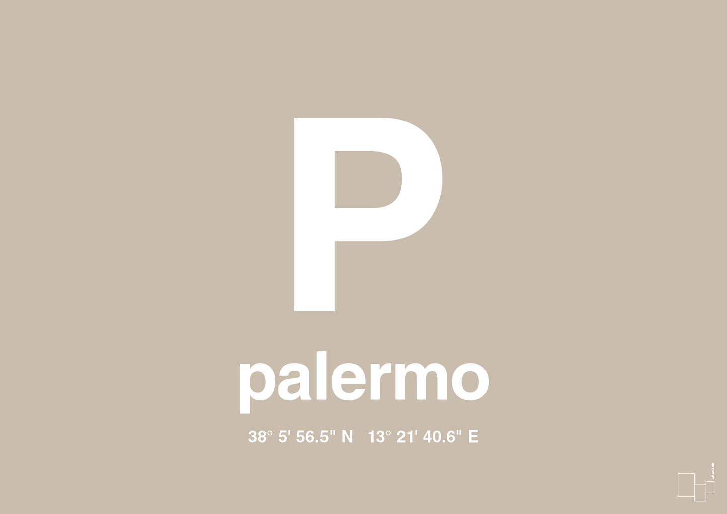 plakat: byplakat palermo med koordinater - creamy mushroom-Byer-A1two3