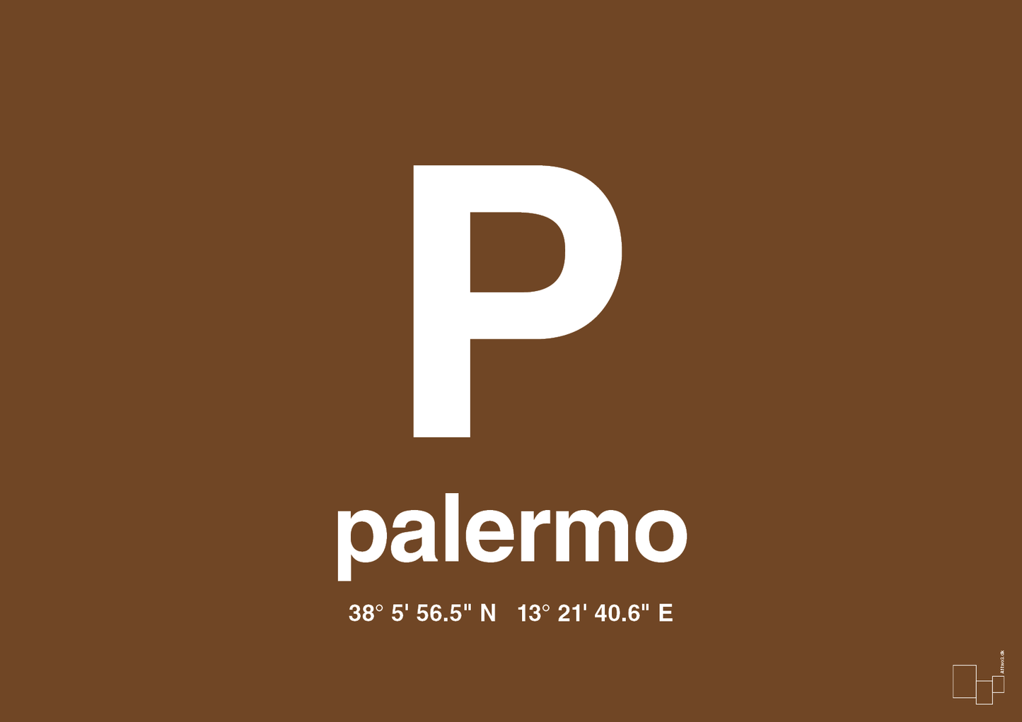 plakat: byplakat palermo med koordinater - dark brown-Byer-A1two3