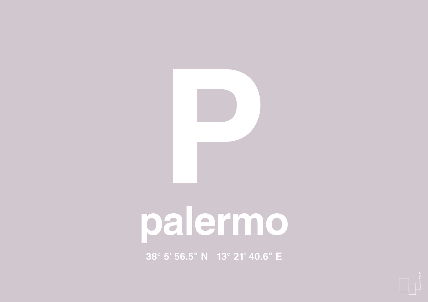 plakat: byplakat palermo med koordinater - dusty lilac-Byer-A1two3