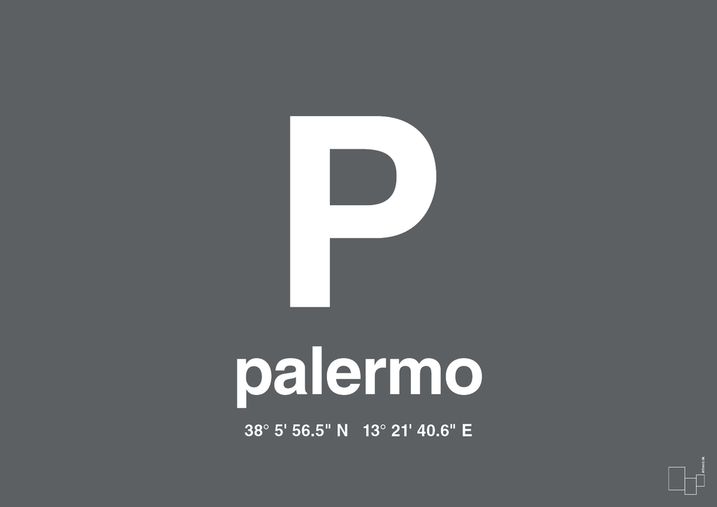 plakat: byplakat palermo med koordinater - graphic charcoal-Byer-A1two3