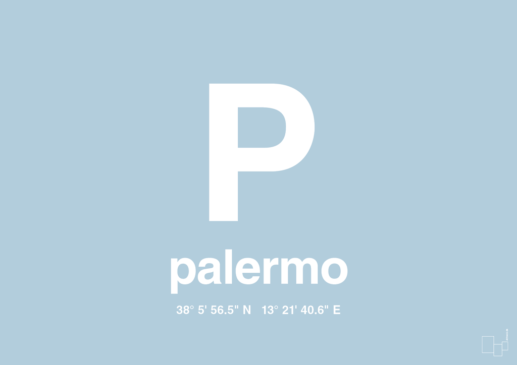 plakat: byplakat palermo med koordinater - heavenly blue-Byer-A1two3