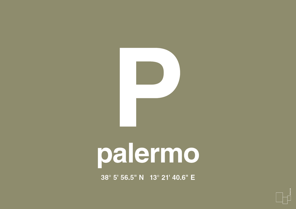 plakat: byplakat palermo med koordinater - misty forrest-Byer-A1two3