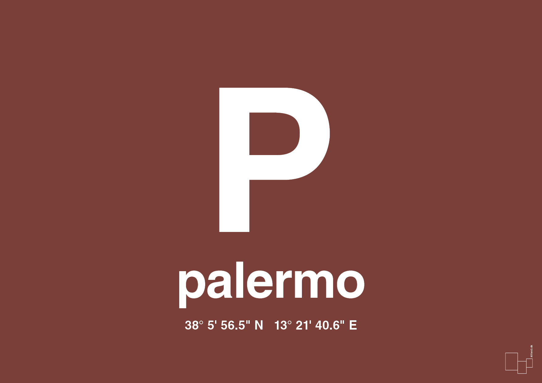 plakat: byplakat palermo med koordinater - red pepper-Byer-A1two3