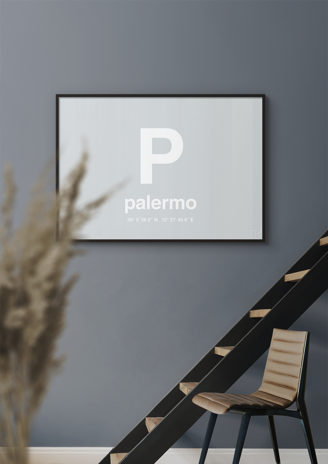 plakat: byplakat palermo med koordinater - graphic charcoal-Byer-A1two3