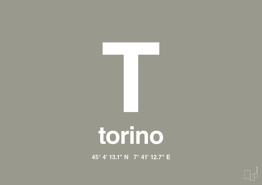 plakat: byplakat torino med koordinater - battleship gray-Byer-A1two3