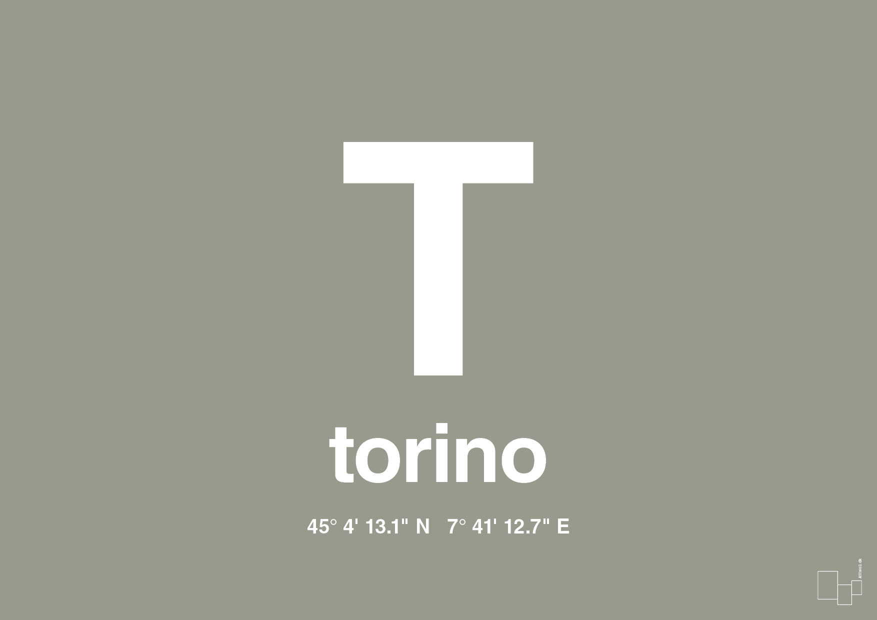 plakat: byplakat torino med koordinater - battleship gray-Byer-A1two3